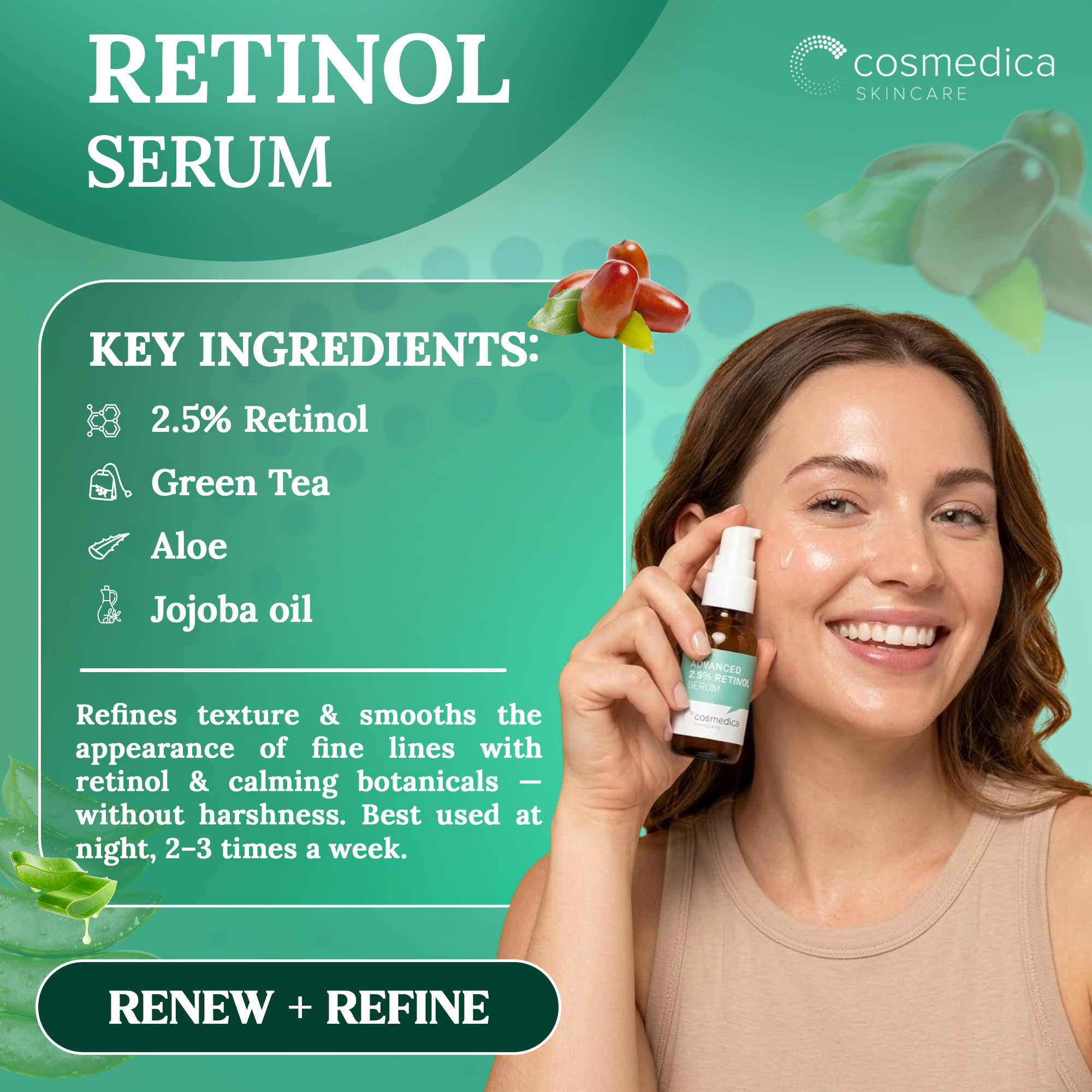 Cosmedica Skincare Facial Serum Trio Set – Vitamin C Serum, 2.5% Retinol Serum & Hyaluronic Acid Serum for Face – Anti Aging, Brightening & Hydrating Skincare – Reduce Wrinkles & Dark Spots – Vegan, Cruelty Free (3 x 1oz) Cosmedica Skincare