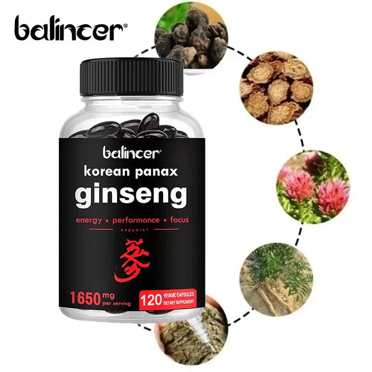 Korean Red Ginseng, Ginsenoside Extract, Energy Supplement, Supports Energy, Focus, Stamina, 120 Capsules Roksy