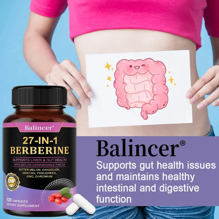 27-IN-1 Berberine 120 Capsules - Contains Ceylon Cinnamon,Milk Thistle - Supports Heart Health, Immune System, Liver & Gut Health Roksy