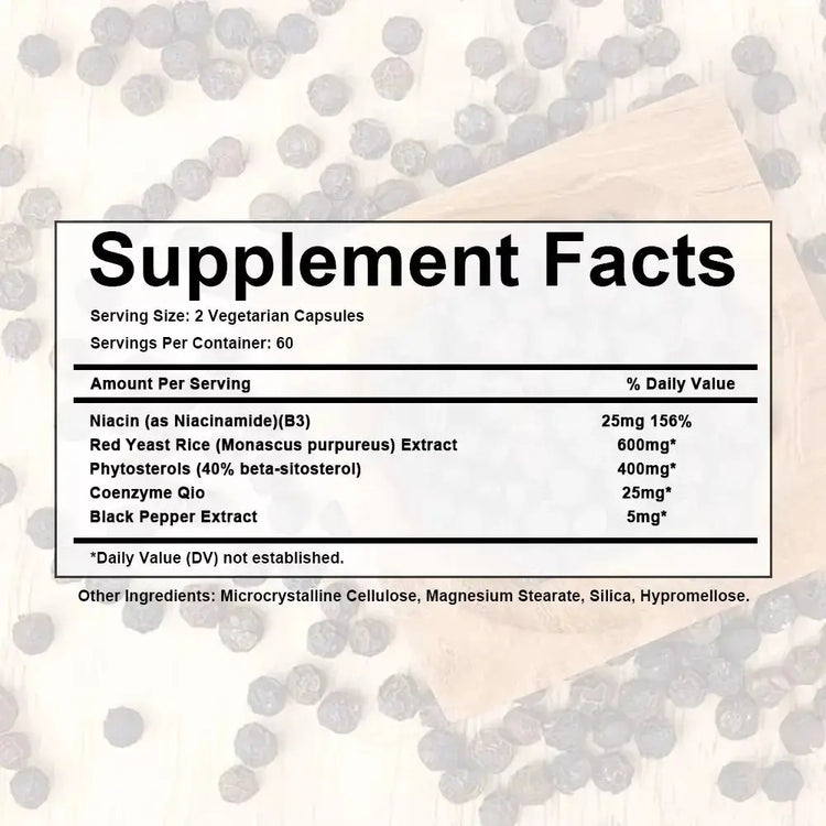Niacinamide, Red Yeast Rice, Black Pepper Extract, Cholesterol Cleanser - Helps Lower Cholesterol Levels, 120 Capsules Roksy