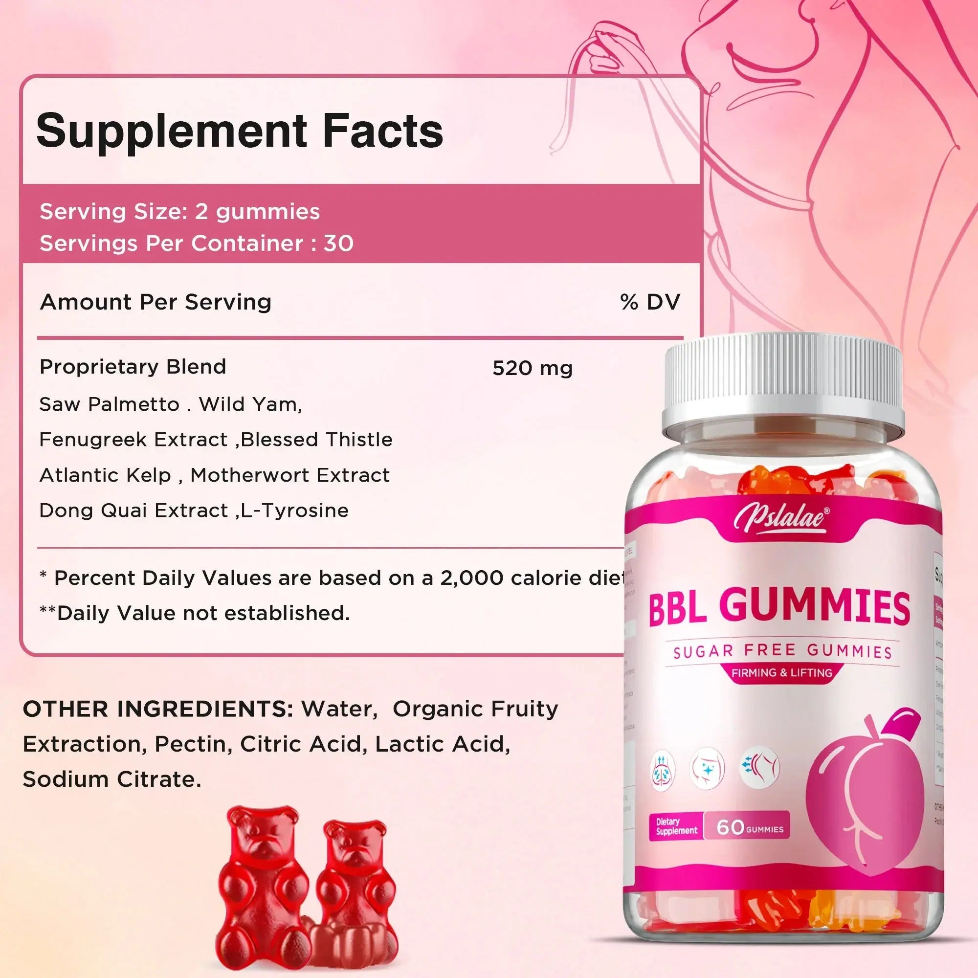 BBL Gummies - Big Butt, Manage Body Shape, Improve Appearance, Increase Confidence, Sculpt Your Butt and Hips - 60 Capsules Roksy
