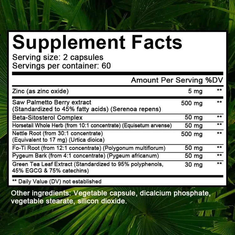 Saw Palmetto Prostate Capsules 2 x 60 = 120 capsules - Help Promote Prostate Health,Reduce Baldness and Thinning Hair & Regulate Hormonal Sex Capsules in The Body Roksy