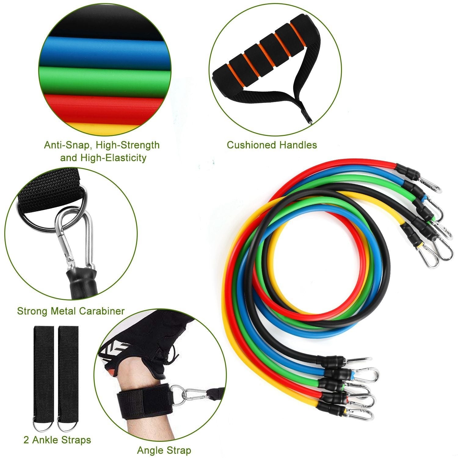 11Pcs Resistance Bands Set Fitness Workout Tubes Exercise Tube Bands Up to 100lbs Berry Charmz