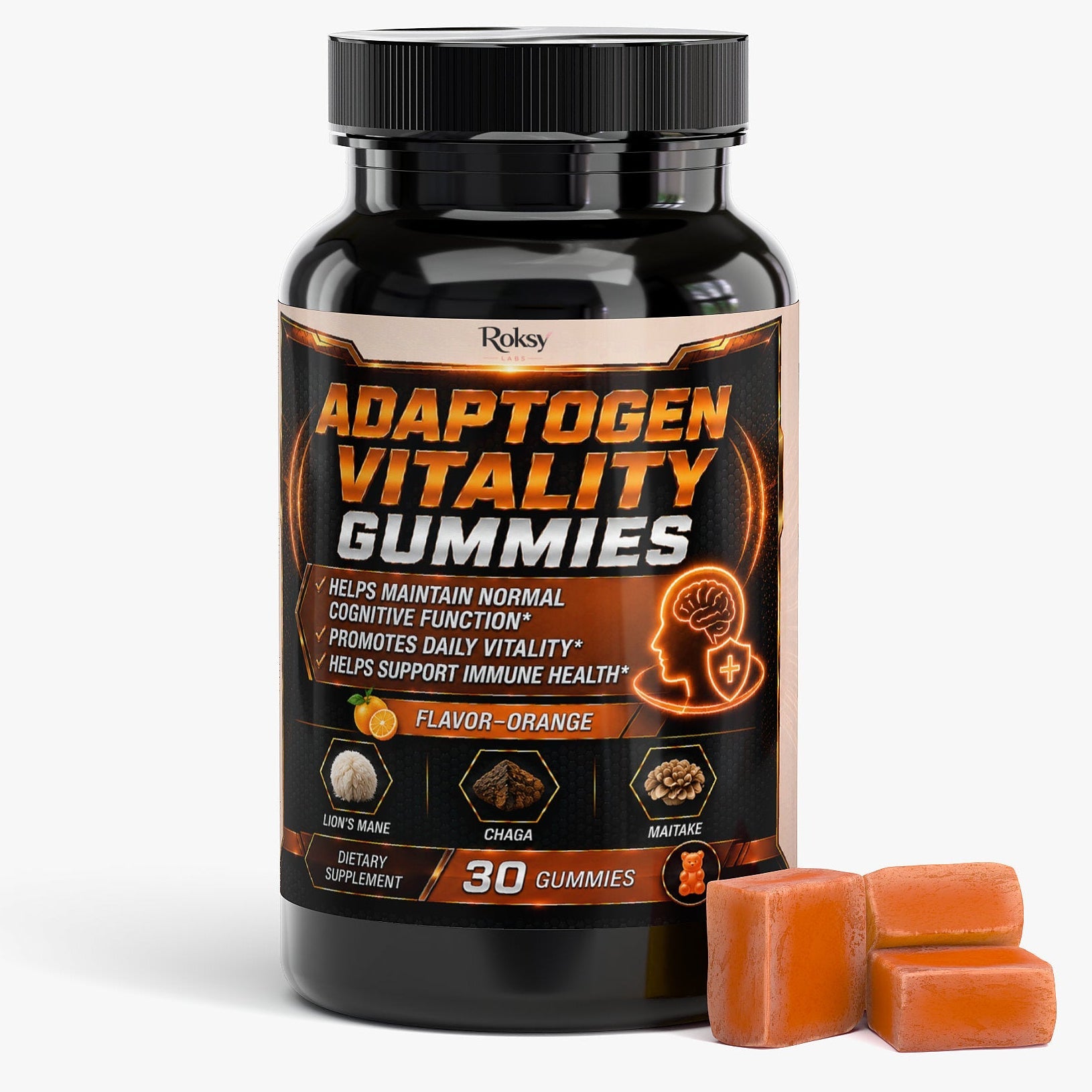 Adaptogen Lion's Mane Mushroom Supplements - Vitality Gummies 30ct Roksy