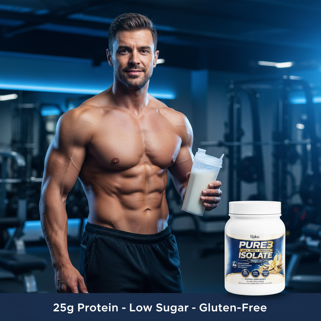 Pure3 100% Whey Protein Isolate Vanilla | 25g Protein Per Serving | Muscle Growth and Recovery | Low Sugar Gluten-Free | 1.5lb Roksy