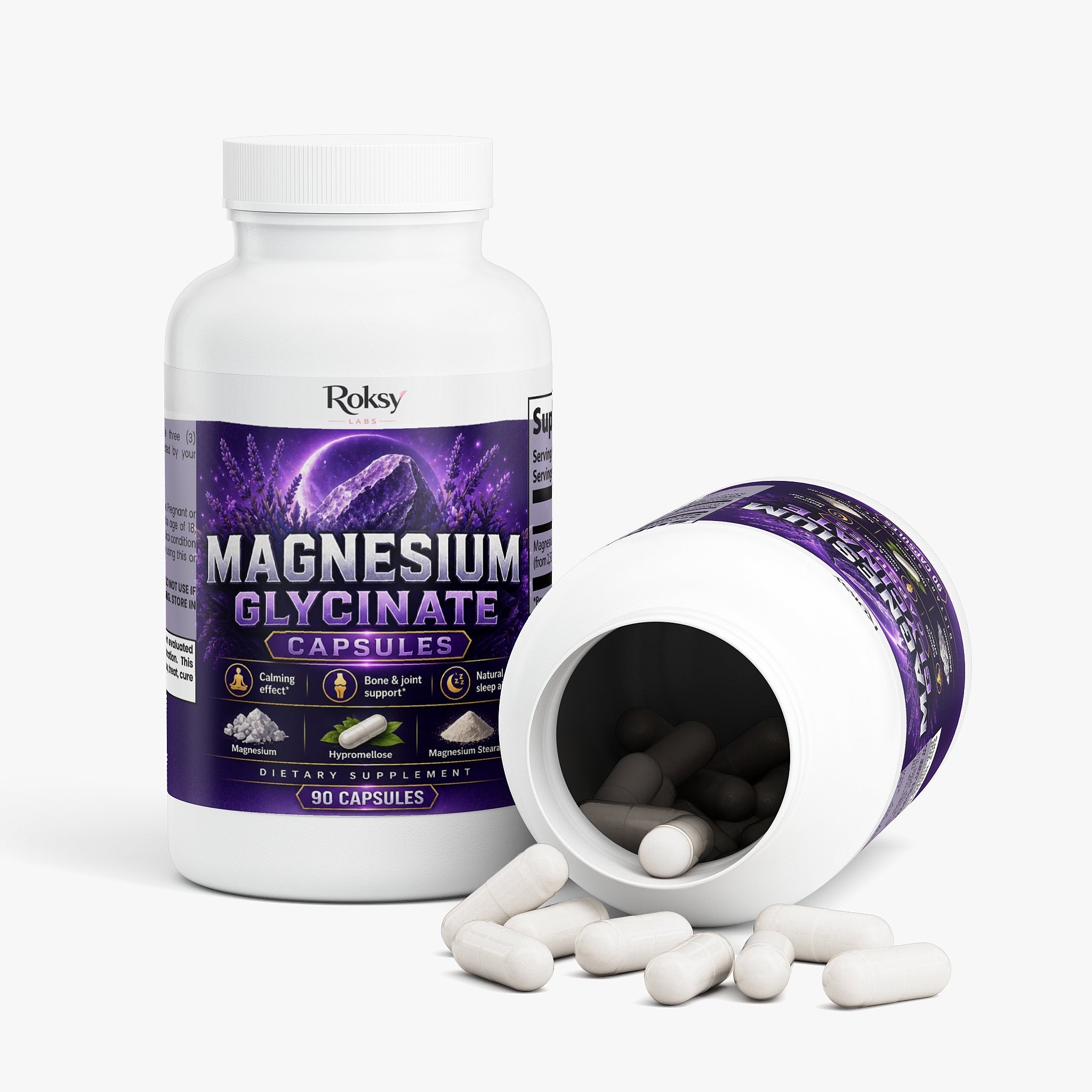 Magnesium Glycinate Capsules | Calm Sleep and Bone Support | 275mg High Bioavailability | 90 Capsules Roksy