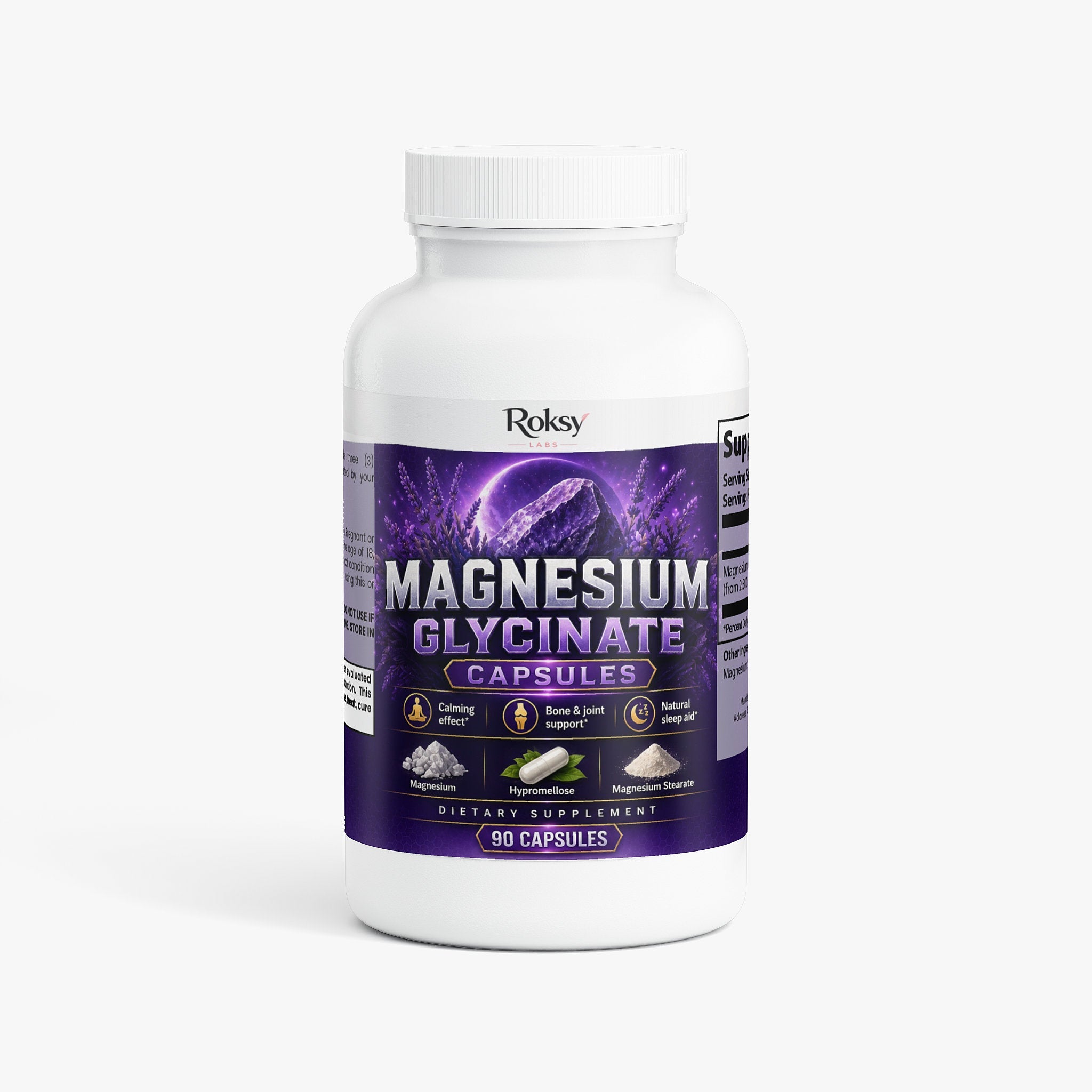 Magnesium Glycinate Capsules | Calm Sleep and Bone Support | 275mg High Bioavailability | 90 Capsules Roksy