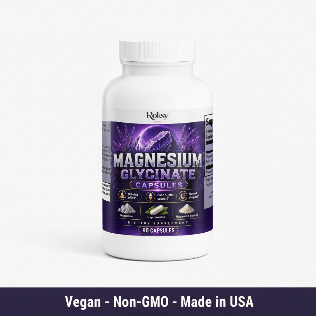 Magnesium Glycinate Capsules | Calm Sleep and Bone Support | 275mg High Bioavailability | 90 Capsules Roksy
