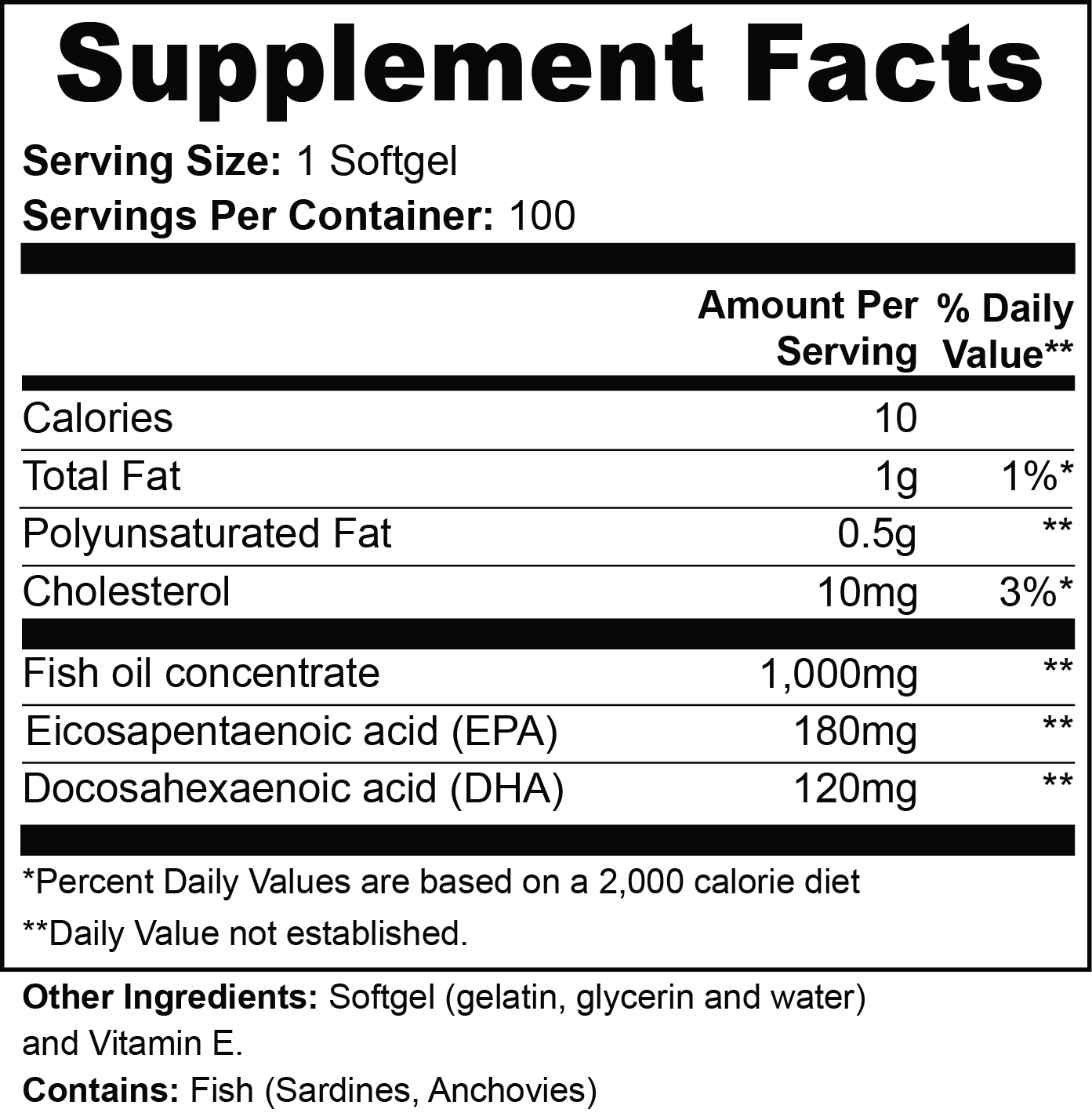 Omega 3 Fish Oil Supplement | EPA 180mg + DHA 120mg | Heart Brain & Immune Health | 100 Softgels Roksy