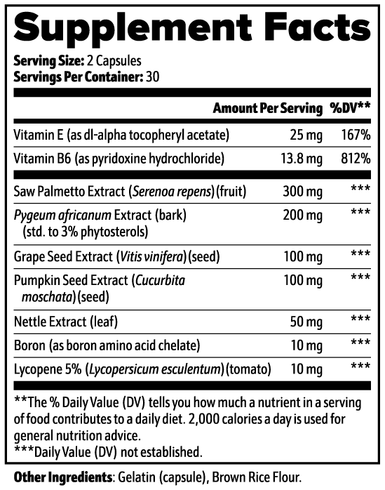 Prostate Support 60 Caps Saw Palmetto Nettle Pumpkin Seed Lycopene Roksy