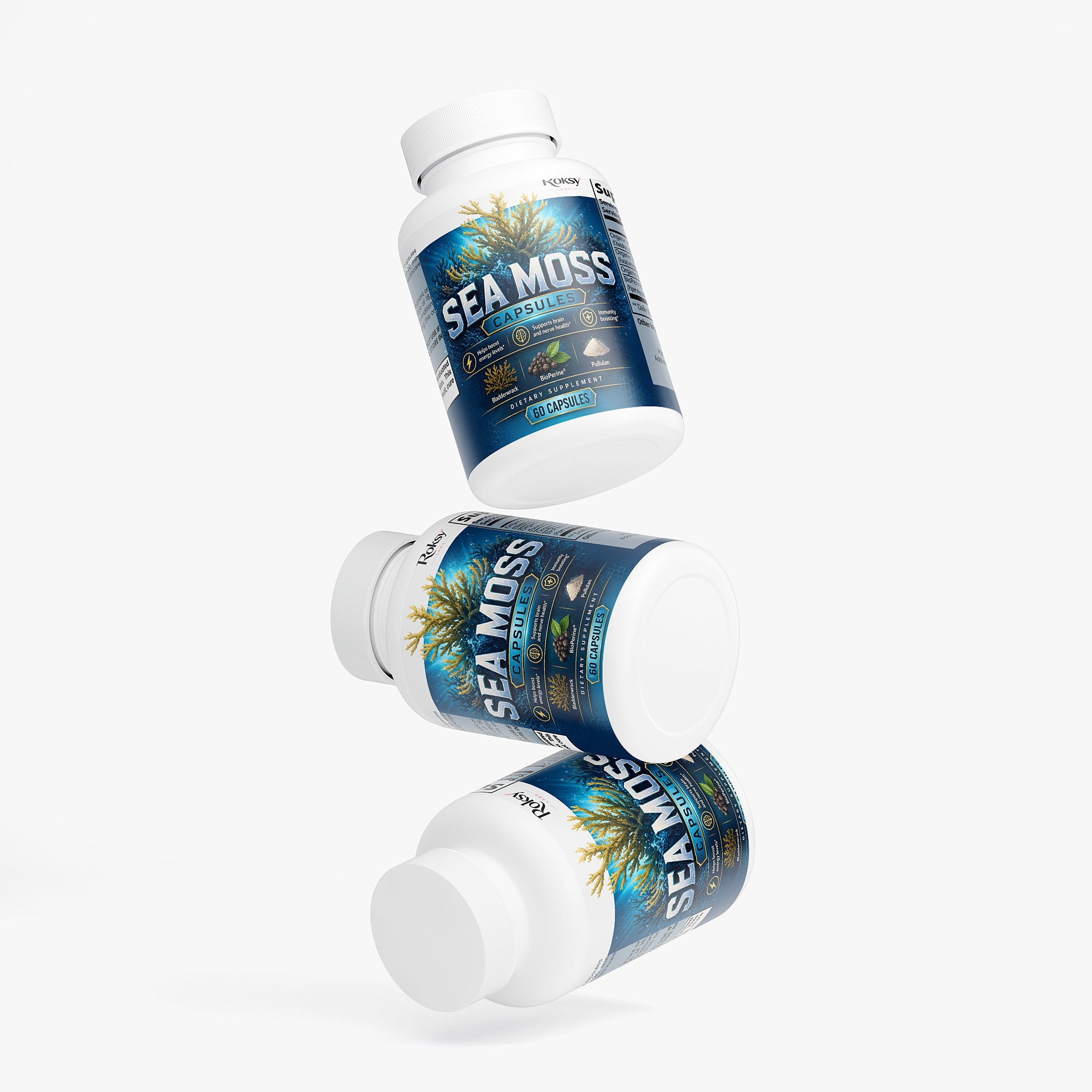 Sea Moss Capsules | Energy Immunity and Brain Health | Organic Irish Moss Bladderwrack BioPerine | 60 Capsules Roksy