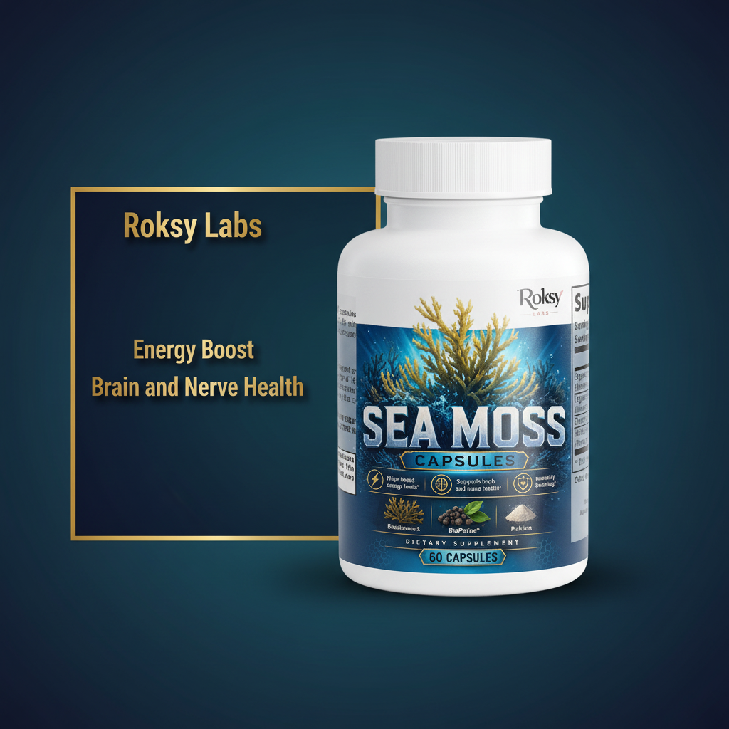 Sea Moss Capsules | Energy Immunity and Brain Health | Organic Irish Moss Bladderwrack BioPerine | 60 Capsules Roksy