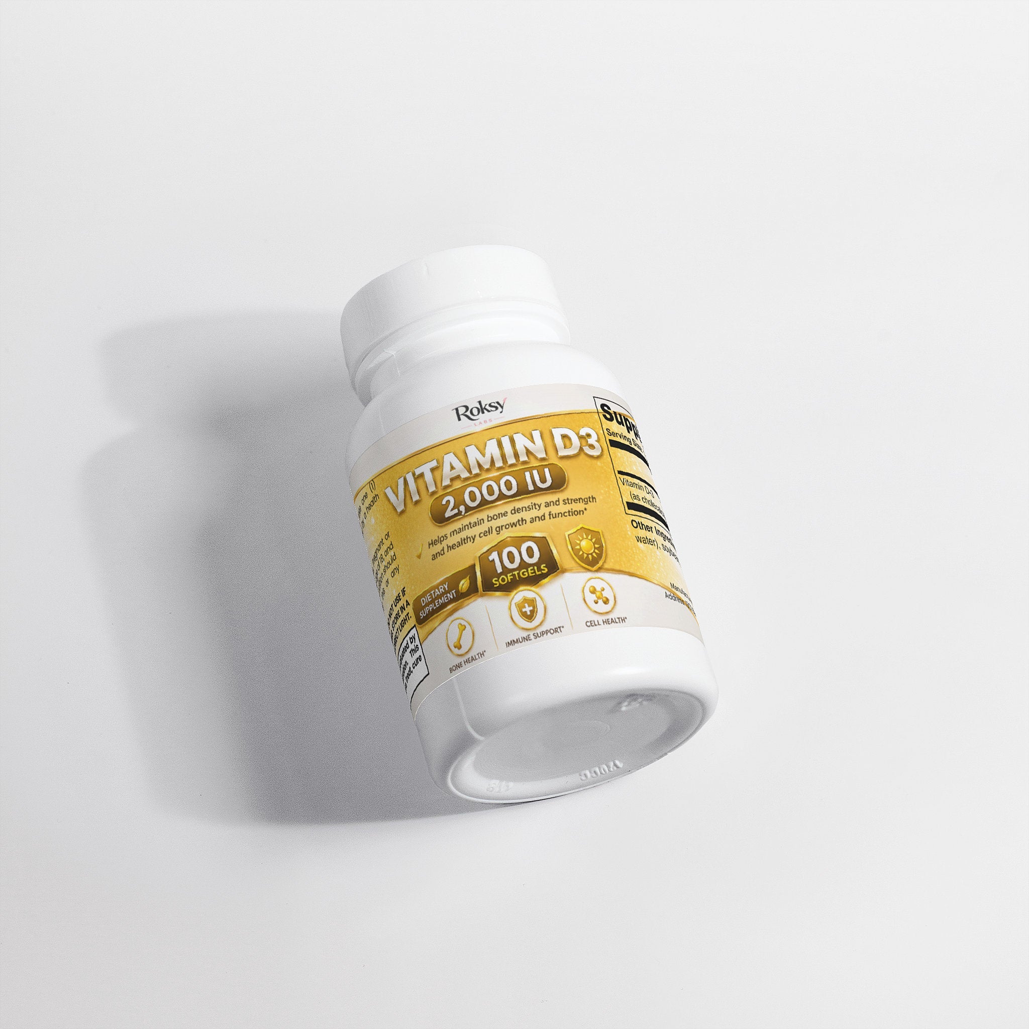 Supplement Vitamin D3 2000 IU for Bone Health 2,000 IU 100 softgels Roksy