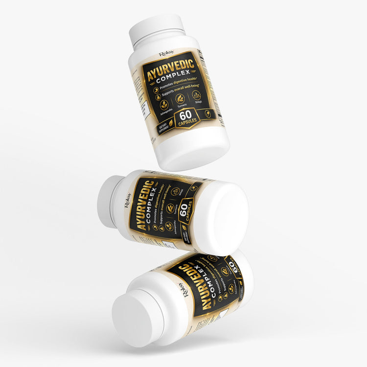 Ayurvedic Complex | Ashwagandha Turmeric Shilajit Brahmi Triphala | Digestive Health and Well-Being | 60 Capsules Roksy