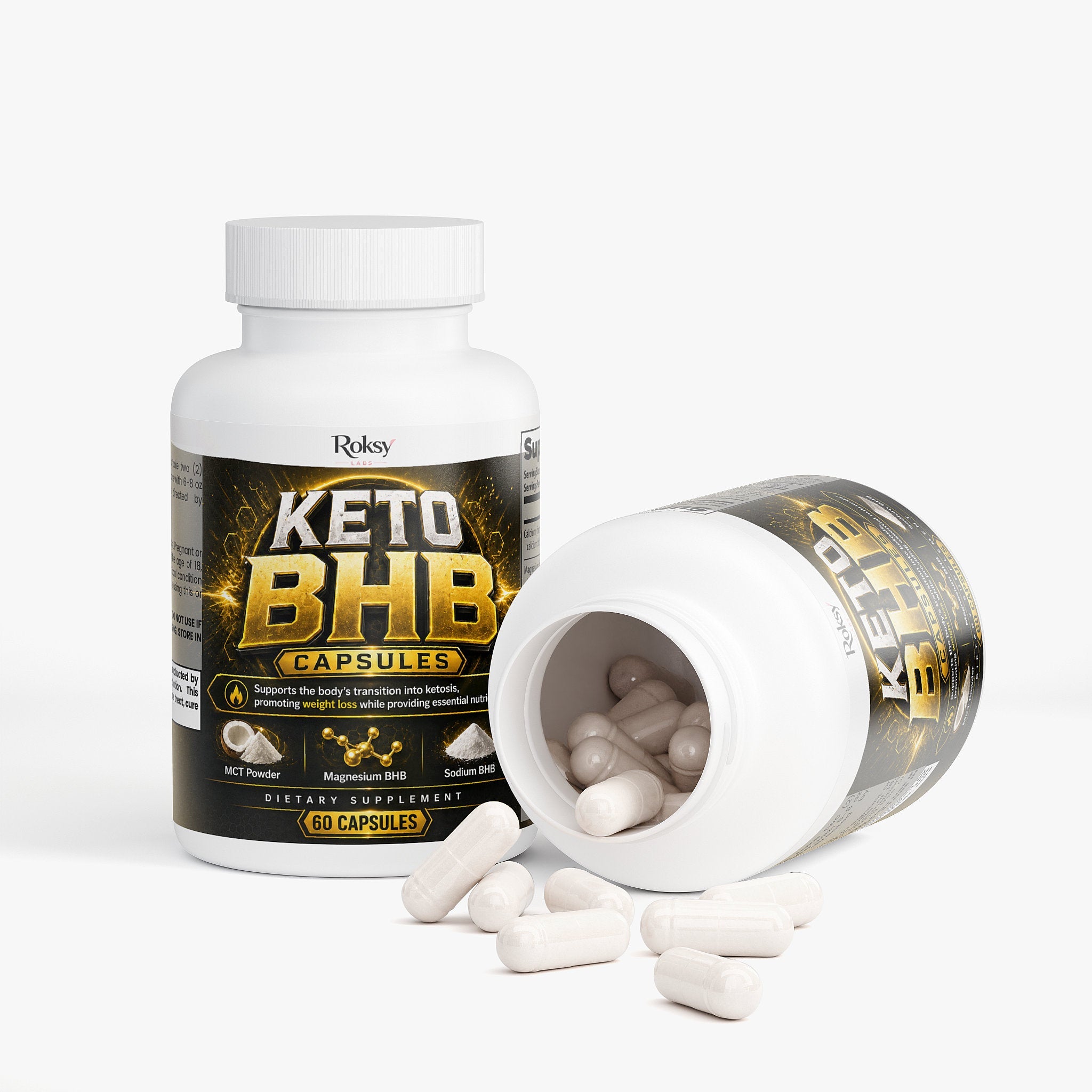 Keto BHB Capsules: Premium Supplement for Keto | Weight Loss 60 Caps Roksy