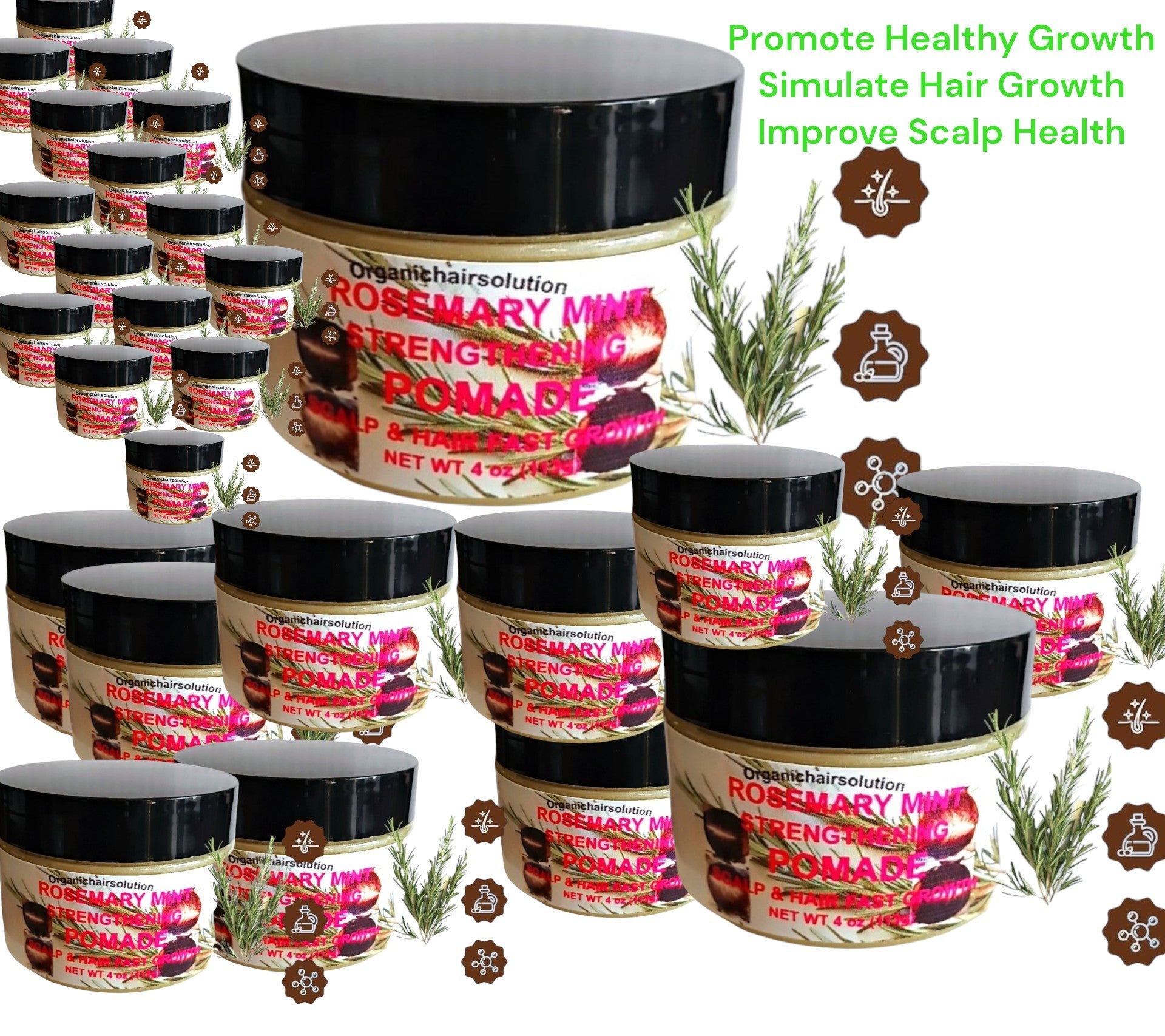 Wholesale-Organics Rosemary Mint Strengthening Hair Pomade, Grease-Scalp & Hair Treatment (24 pack) Organic Hair Solution, LLC