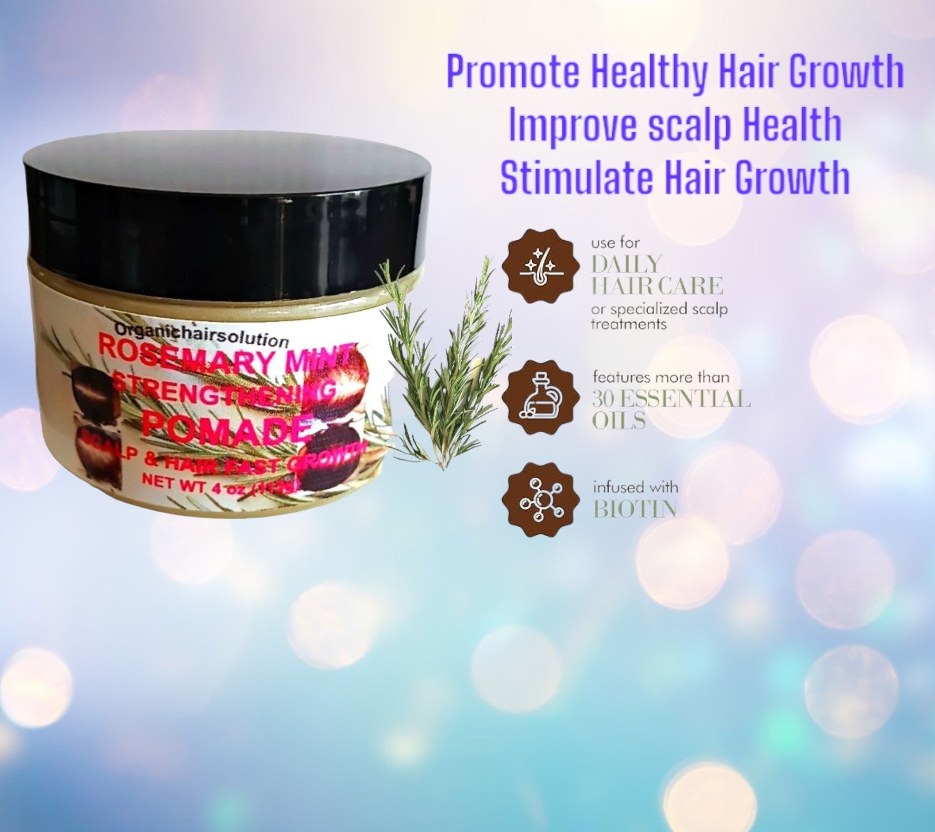 Wholesale-Organics Rosemary Mint Strengthening Hair Pomade, Grease-Scalp & Hair Treatment (24 pack) Organic Hair Solution, LLC
