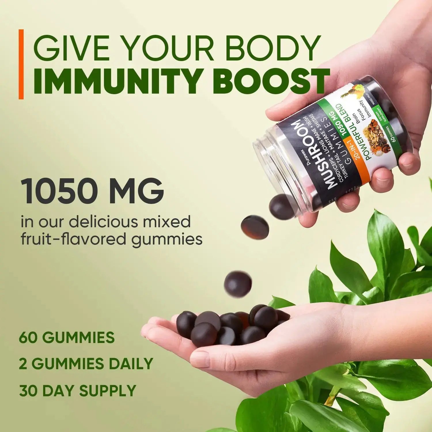 Purawex Mushroom Gummies, 20 in 1 Mushroom Complex 1050 MG, Cordyceps, Reishi, Anti Spier