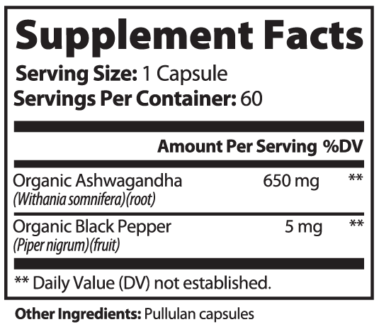 Ashwagandha Withania 60 Caps with Black Pepper Ashwagandha Somnifera Stress Calm Roksy