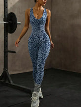 Women Clothing Leopard Print Backless Fitness Exercise Yoga Jumpsuit Women Yoga Bodysuit Yoga Pants Wanita Store
