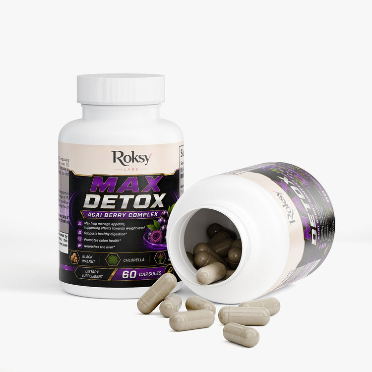 Max Detox Acai Berry Capsules for Cleanse Colon With Psyllium and Acai 60 ct Roksy