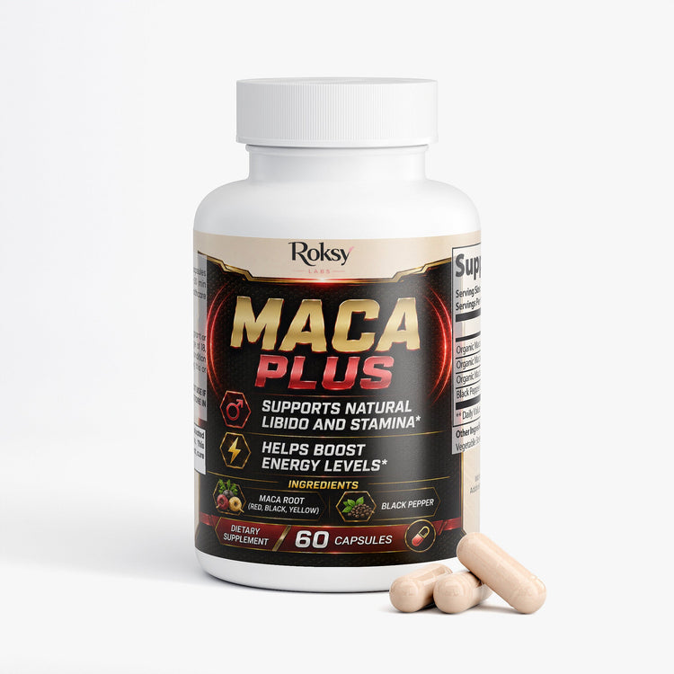 Maca Plus 60 Caps - Libido, Fertility, Stamina, Energy Boost Roksy