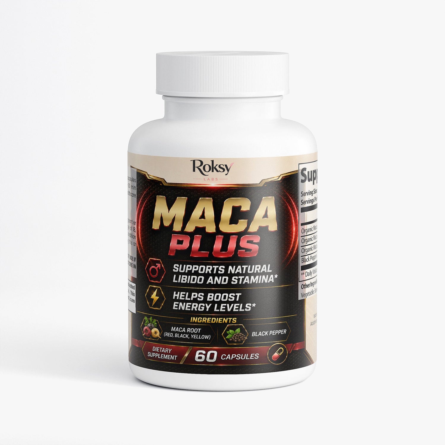 Maca Plus 60 Caps - Libido, Fertility, Stamina, Energy Boost Roksy
