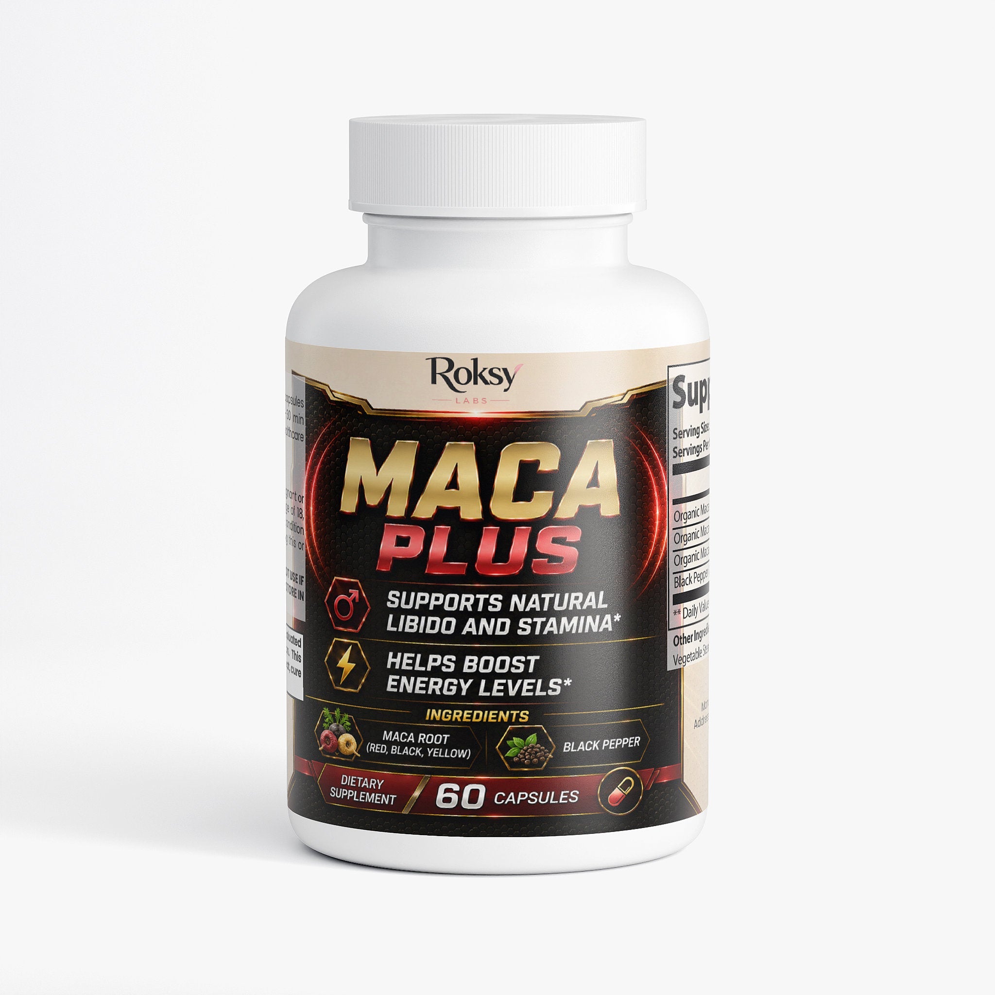 Maca Plus 60 Caps - Libido, Fertility, Stamina, Energy Boost Roksy