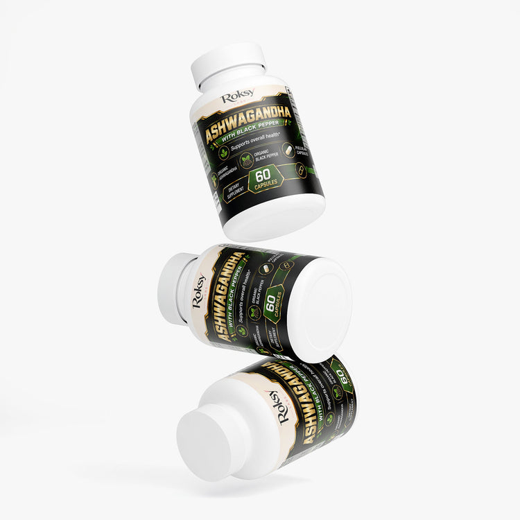Ashwagandha Withania 60 Caps with Black Pepper Ashwagandha Somnifera Stress Calm Roksy
