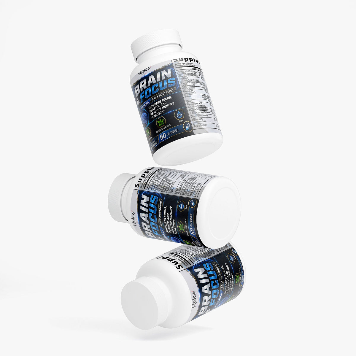 Brain & Focus Nootropic Supplement for Clarity 60ct– Support for Memory & Energy Roksy