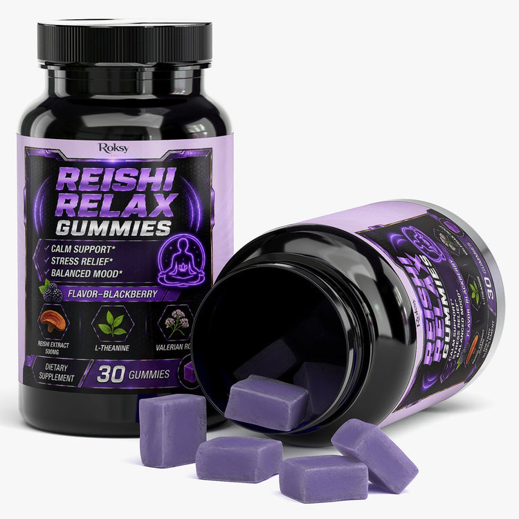 Reishi Relax Gummies 30 days supply - Calm support, Stress relief, Balanced mood Roksy