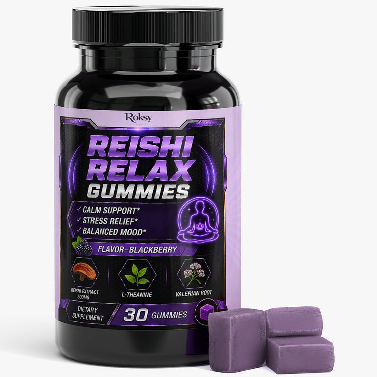 Reishi Relax Gummies 30 days supply - Calm support, Stress relief, Balanced mood Roksy