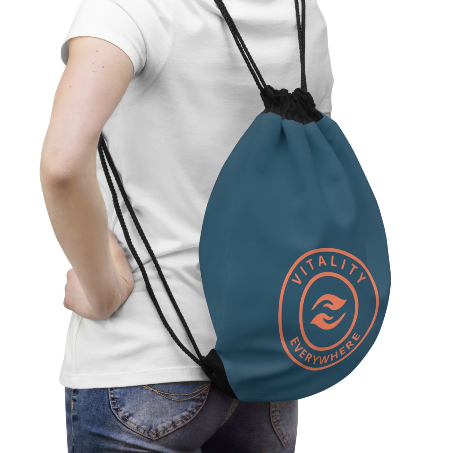 Vitality Everywhere Drawstring Bag — Motivational Gym Sack with Circular Logo
