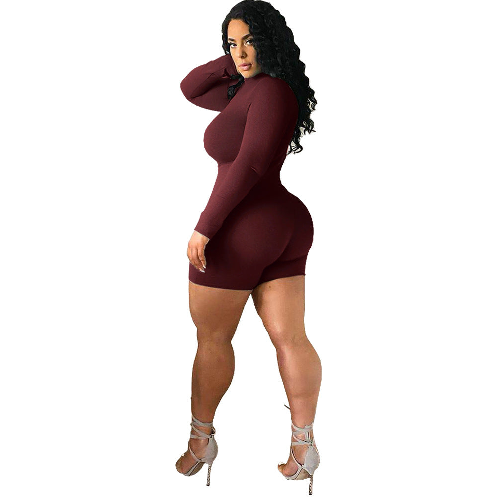 Women Clothing Sexy Nightclub Uniforms Zip-up Turtleneck Exercise Workout Romper Wanita Store