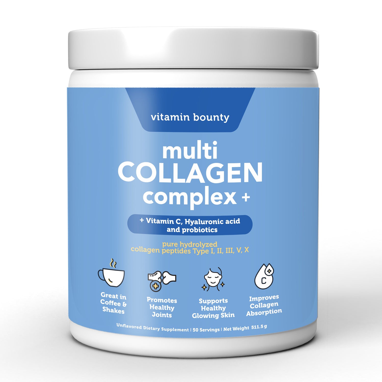 Colágeno Hidrolizado 5 en 1 con Ácido Hialurónico, Vitamina C y Probióticos Vitamin Bounty