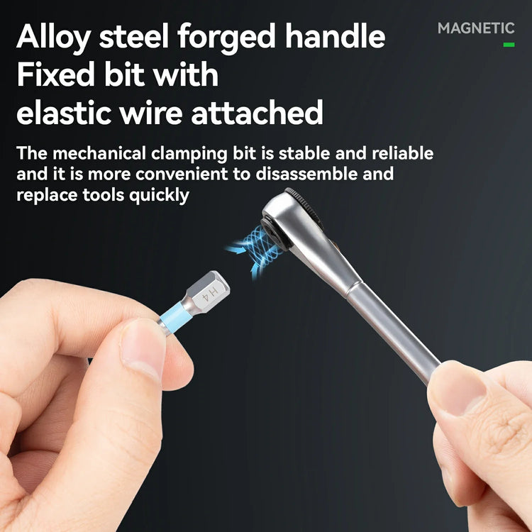 S2 Alloy 1/4" Drive Ratchet Handle 72-Tooth Compact Bike Repair Kit with 8 Bits ROCKBROS-US