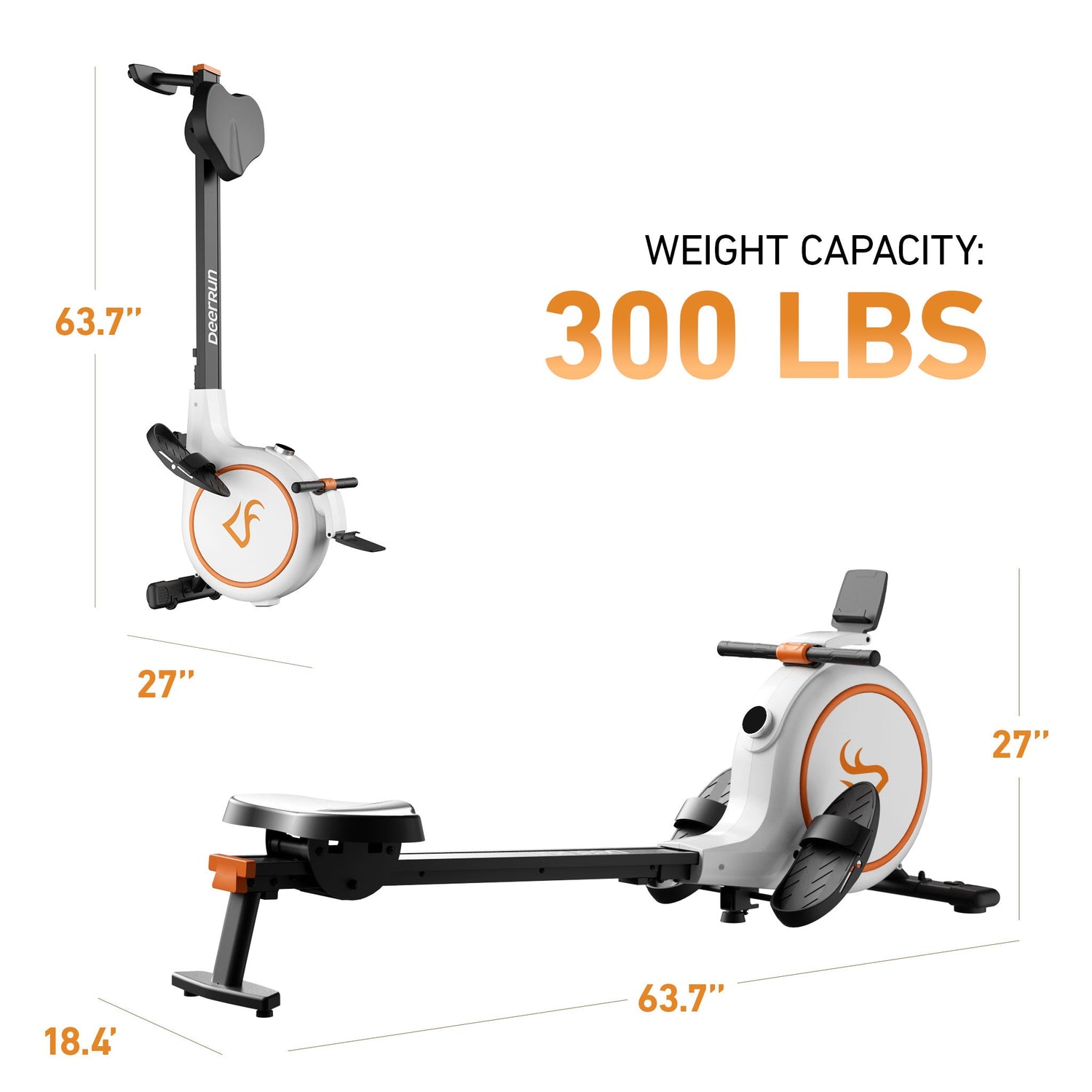 DeerRun RW600 Adjustable 32-Level Magnetic Resistance Long Slide Rail Smart Rowing Machine with PitPat App DeerRun®