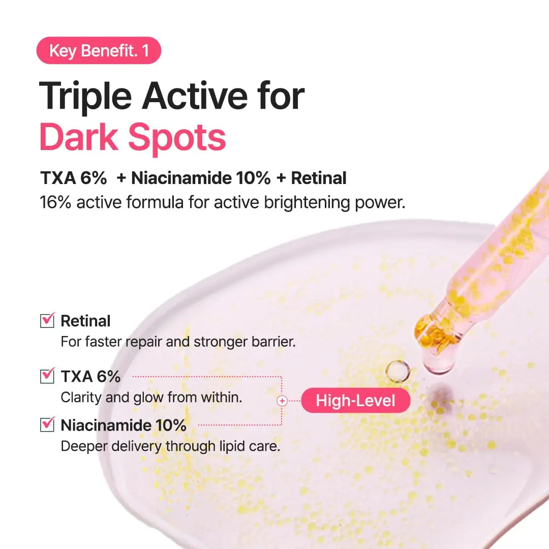 PURITO TXA 6% + Niacinamide 10% + Retinal Facial Serum | for Dark Spots, Hyperpigmentation, Uneven Tone | High-Level Tranexamic Acid 6% | Korean skincare, 30mL 1.01 fl.oz 7DAY&
