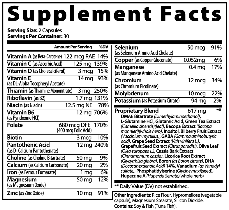 Brain & Focus Nootropic Supplement for Clarity 60ct– Support for Memory & Energy Roksy