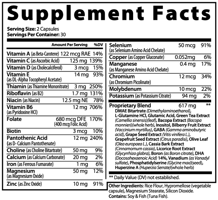 Brain & Focus Nootropic Supplement for Clarity 60ct– Support for Memory & Energy Roksy