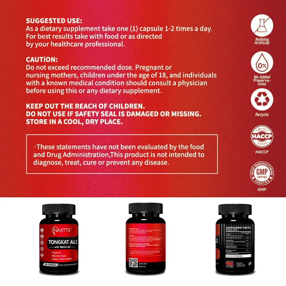 NAXTTII Natural Fuel For Men Supplement With Tongkat Ali, Maca Root, Ginseng To Boost Circulation, Energy, Stamina, Drive And Performance 90 Capsules Roksy