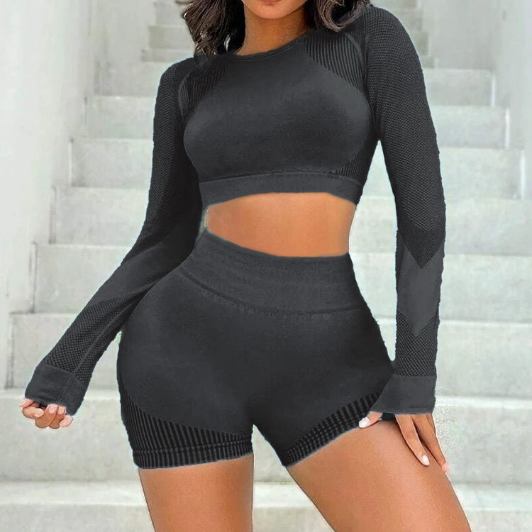 Seamless Knitted Sports Long Sleeve Shorts Yoga Clothes Suit Women Vain Products