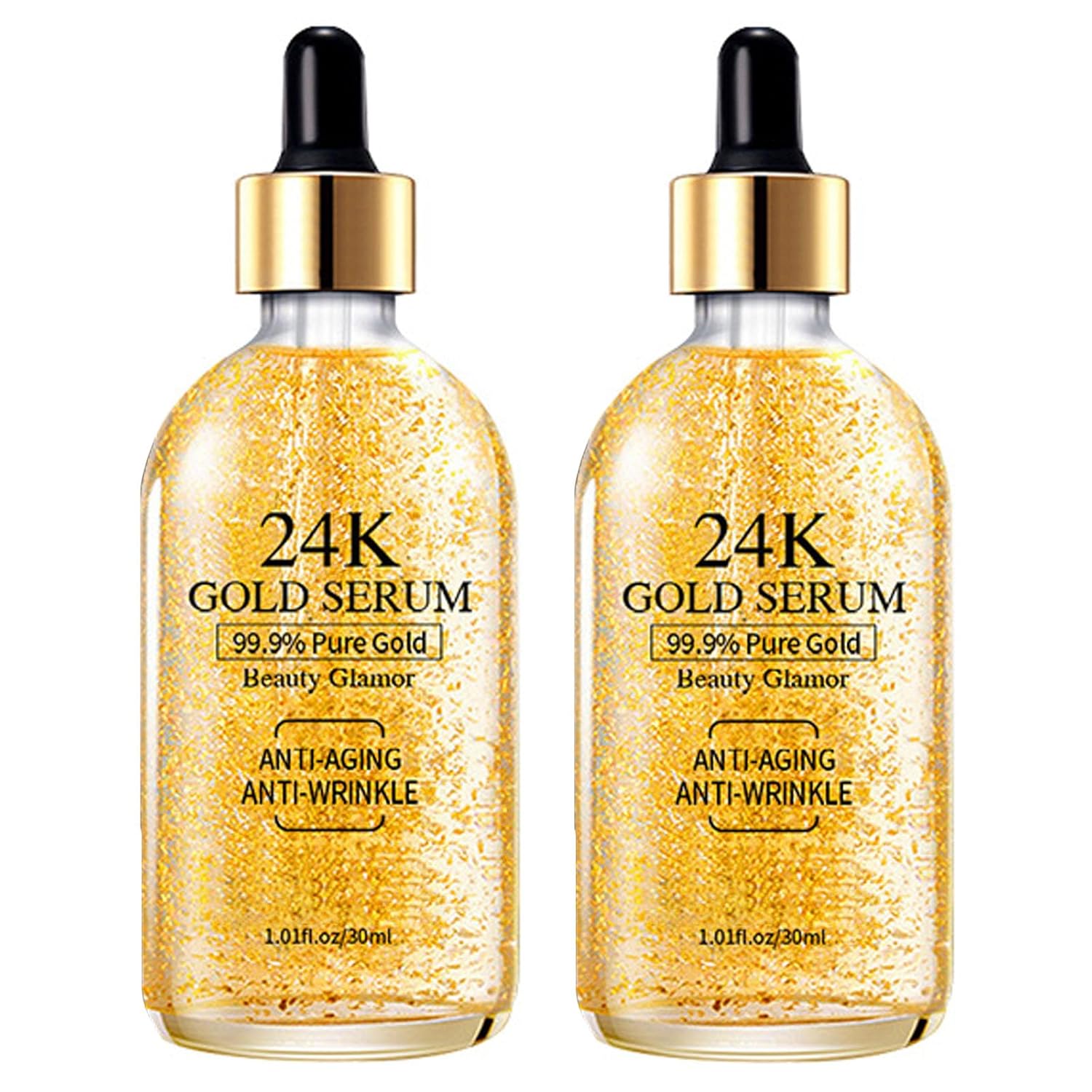 24K Gold Serum 2 Pack | Collagen Boost Anti-Aging Anti-Wrinkle | 99.9% Pure Gold Face Serum | 30ml Each Roksy