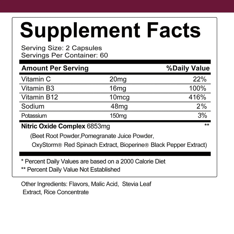 Nitric Oxide Beetroot Supplement – Natural Energy – Supports Heart Health - 120 Capsules Roksy