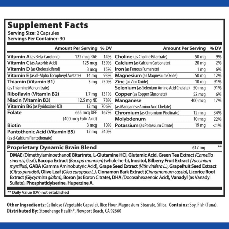 Stonehenge Health Dynamic Brain Supplement – Memory, Focus Mental Clarity | 60 Capsules Ballimart