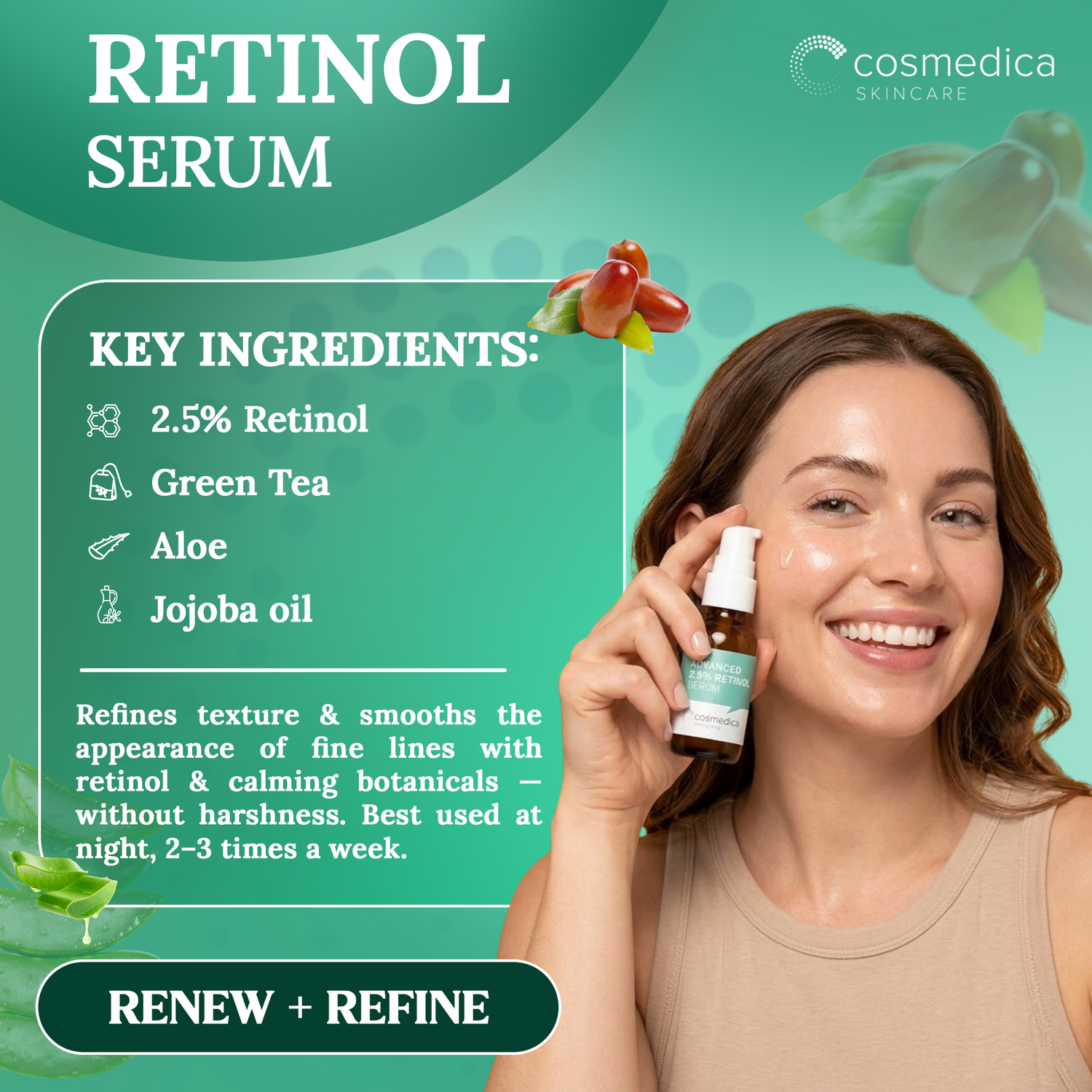 Cosmedica Skincare Facial Serum Trio Set – Vitamin C Serum, 2.5% Retinol Serum & Hyaluronic Acid Serum for Face – Anti Aging, Brightening & Hydrating Skincare – Reduce Wrinkles & Dark Spots – Vegan, Cruelty Free (3 x 1oz) Cosmedica Skincare