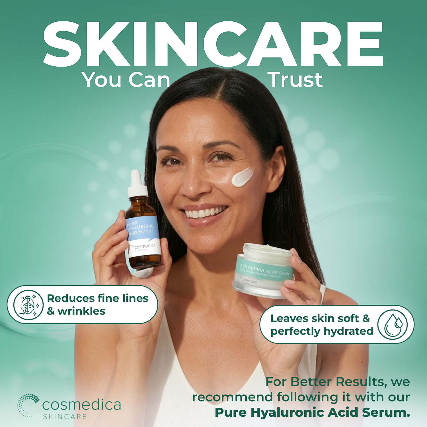 Cosmedica Skincare Retinol Night Cream – Anti Aging Face Moisturizer with Retinol (Vitamin A) & Hyaluronic Acid – Wrinkle Repair Cream for Acne, Fine Lines & Dark Spots – Night Cream for Face, 1.7 oz Cosmedica Skincare