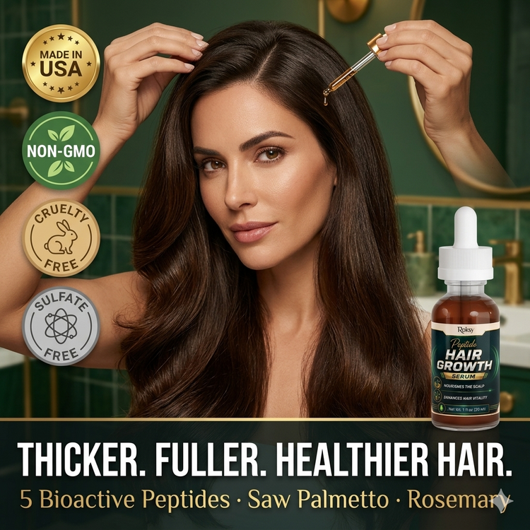 Peptide Hair Growth Serum 2 Pack | 5 Bioactive Peptides Rosemary Saw Palmetto Arginine | Hair Growth Scalp Nourishment and Hair Vitality | 30ml Each Roksy