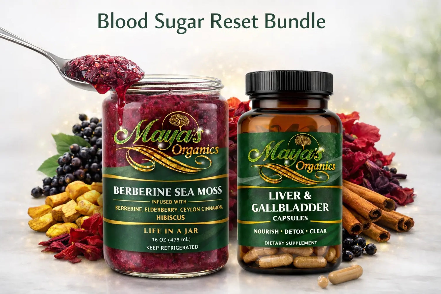 Blood Sugar Reset Bundle - Berberine Sea Moss Gel 16oz + Liver & Gallbladder Cleanse Detox Capsules (60 Caps) Seamoss depot