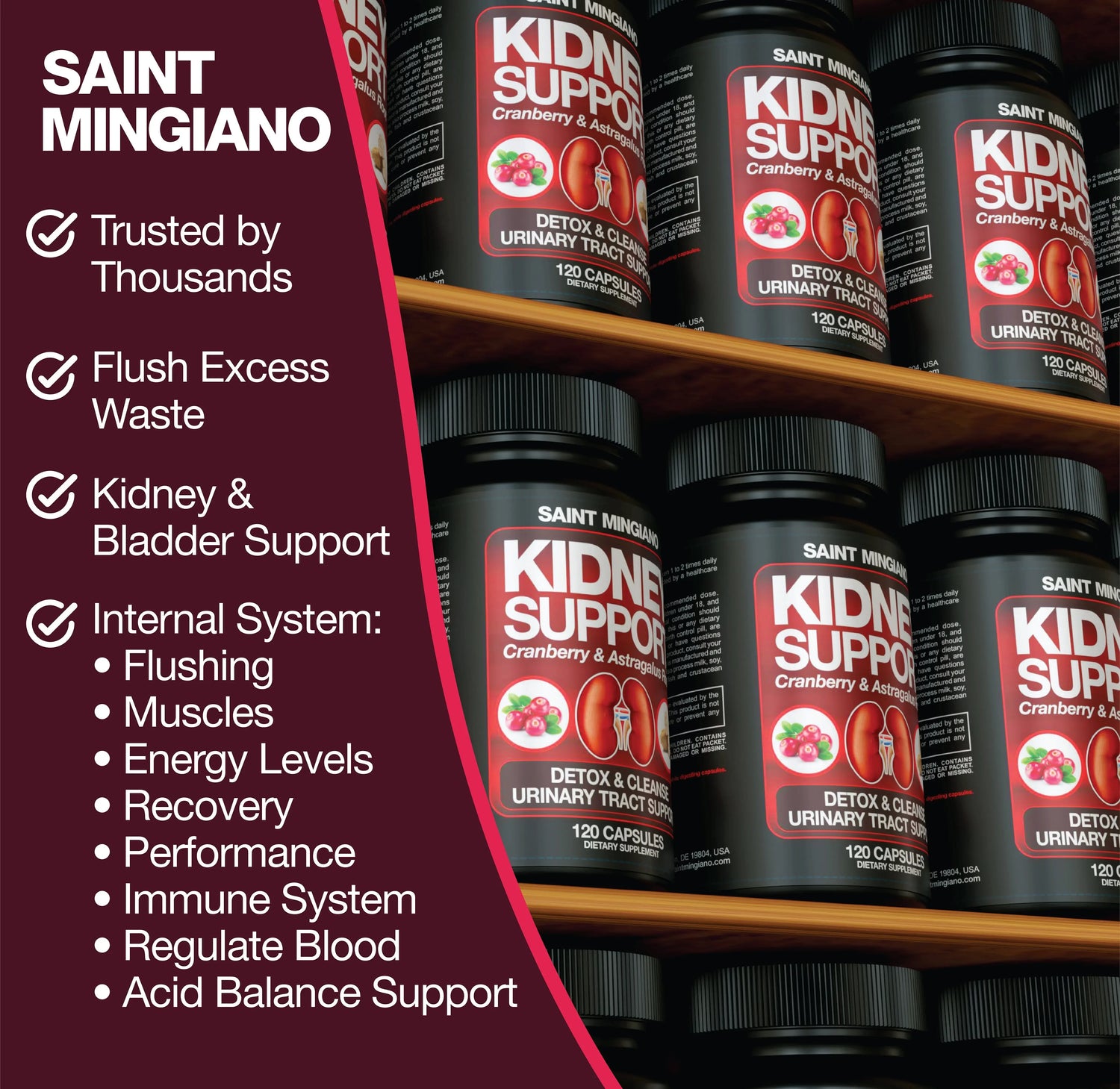 Kidney Support Cleanse – Cranberry & Astragalus Capsules Saint Mingiano - Supplements & Wellness Dedicated to Holistic Health